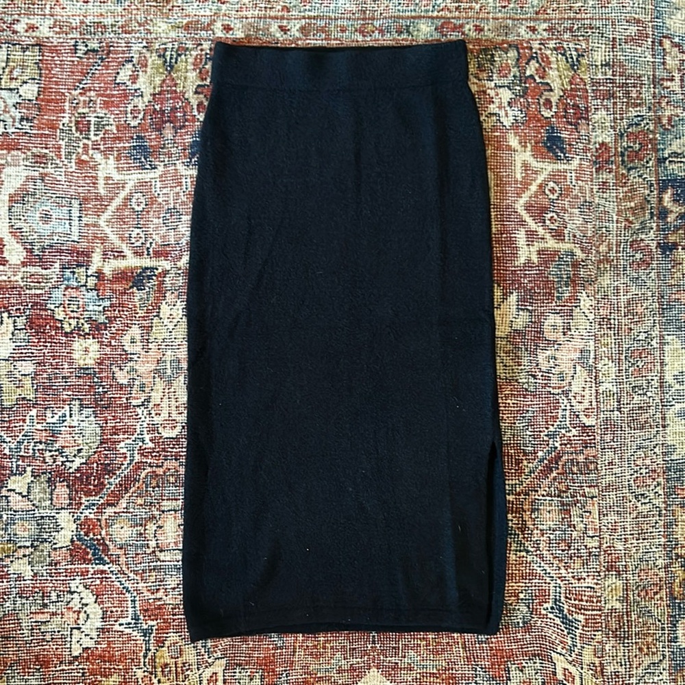 High Waist Black Midi Bodycon Skirt